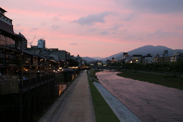 Pink skies in summer Kyoto, Japan