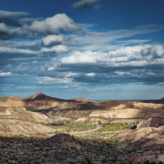 Dramatic cloudscape over scenic canyon on the way to Santa Rosalia, Baja California, Mexico