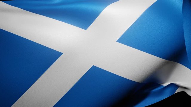 Close up of Scotland flag waving in wind. Realistic Animation Flag background 4K UHD 60FPS