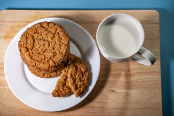 Glass of milk and chocolate chip cookies