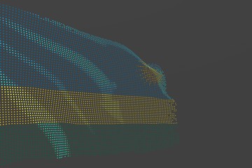 wonderful any celebration flag 3d illustration. - hi-tech photo of Rwanda isolated flag made of glowing dots wave on grey background