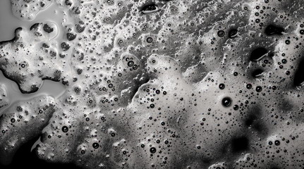 Soap foam isolated on black, with clipping path, texture and background, top view