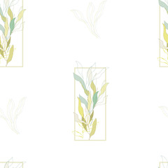 Fototapeta na wymiar Seamless pattern with green leaves on a white background for wallpaper on the wall. Botanical illustration for fabric and tile.