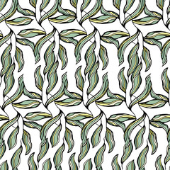 Abstract pattern with floral ornaments on a white background. Seamless botanical ornament for decoration and design. Vector illustration