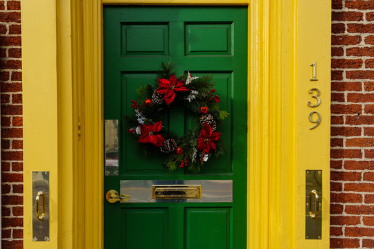 Christmas Wreath on  Green Door