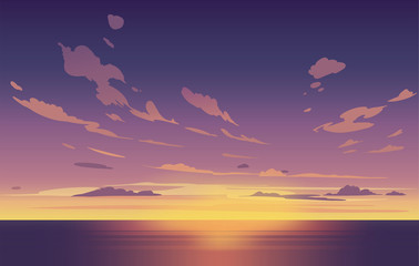 Vector night sky clouds. Sunset. Clean style. Background design
