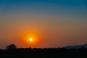 Silhouette sunset or sunrise with twilight sky, nature background