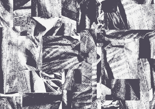 Denim collage, abstract background. engraved retro style. vector illustration