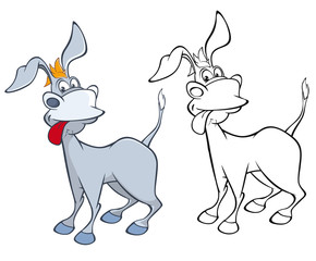 Illustration of a Cute Cartoon Character Burro for you Design and Computer Game. Coloring Book Outline Set 