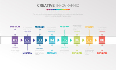 Fototapeta na wymiar Infographic design template with numbers 8 option for Presentation infographic, Timeline infographics, steps or processes. Vector illustration.