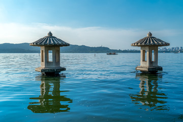 Beautiful architectural landscape and landscape of West Lake in Hangzhou..