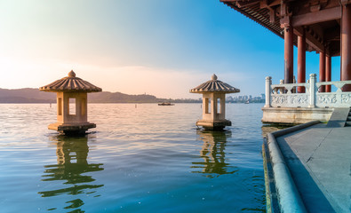 Beautiful architectural landscape and landscape of West Lake in Hangzhou..