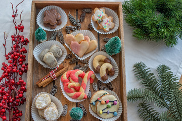 home made traditional german christmas cookies on a festive tabel