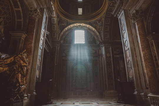 Panoramic view of interior of Papal Basilica of St. Peter (St. Peter's Basilica)
