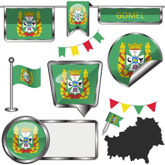 Glossy icons with flag of Gomel, Belarus