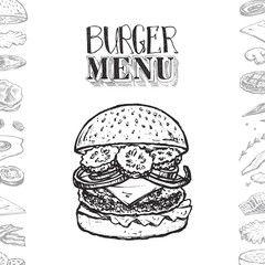 Burger menu cover for restaurant. Vintage design