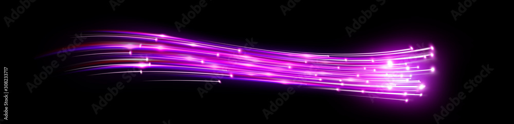 Wall mural abstract light flares background. bright luminous glowing lines. 3d rendering dynamic lights shape o