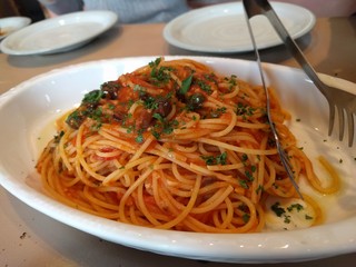 Close up an Italian pasta served in a restaurant