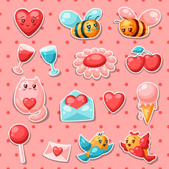 Happy Valentine Day set of stickers.