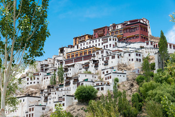 Obraz premium Ladakh, India - Jun 27 2019 - Thikse Monastery (Thikse Gompa) in Ladakh, Jammu and Kashmir, India. The Monastery was originally built in 15th century and is the largest gompa in central Ladakh.
