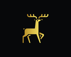 Christmas deer (elk), Gold silhouette on Black background, vector isolated Christmas card