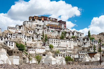 Naklejka premium Ladakh, India - Jun 27 2019 - Thikse Monastery (Thikse Gompa) in Ladakh, Jammu and Kashmir, India. The Monastery was originally built in 15th century and is the largest gompa in central Ladakh.