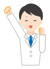 白衣　男性　ガッツポーズ
