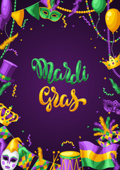 Mardi Gras party greeting or invitation card. © incomible