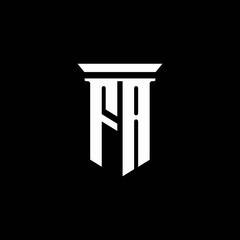 FA monogram logo with emblem style isolated on black background - obrazy, fototapety, plakaty