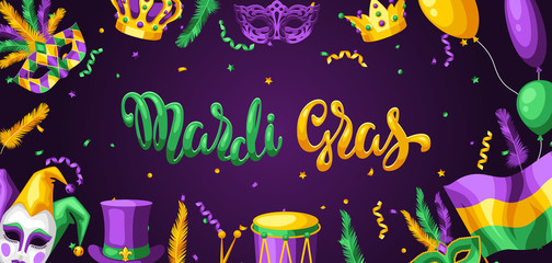 Mardi Gras party greeting or invitation card. © incomible