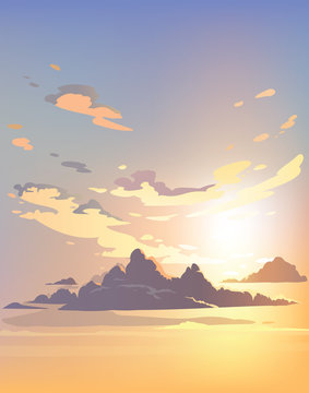 Vector evening sky clouds. Sunset. Background design