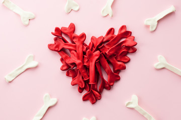 Pattern made of red heart  on pastel pink background. Minimal concept. Holidays/Valentines/wedding day concept. flat lay copy space