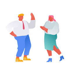 Business Success. Satisfied Man Gesturing Yes Sign, Woman Applauding. Positive Emotions, Communication and Agreement Concept. Businesspeople Celebrate Successful Deal. Cartoon Flat Vector Illustration