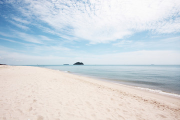Beautiful summer in the beach with tropical seascape and paradise of turquoise water in calm ocean.