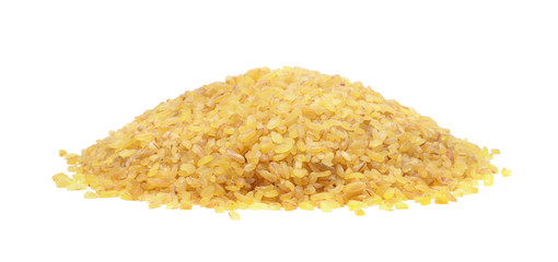 Heap of dry bulgur wheat isolated on white