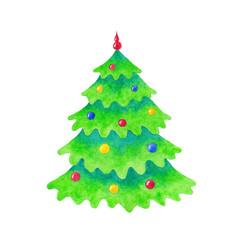 Christmas tree, watercolor illustration 