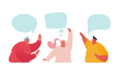 Group of Young People Speaking Isolated on White Background. Male and Female Characters Communication with Dialog Speech Bubble. Business People Discuss and Connection Cartoon Flat Vector Illustration