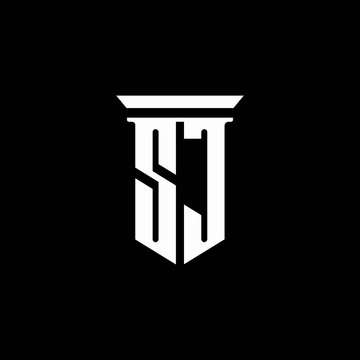SJ monogram logo with emblem style isolated on black background