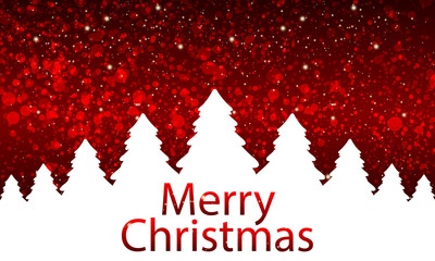 Christmas trees on red bokeh background, vector art illustration.