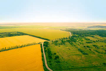Aerial nature landscape beautiful fields and road,Ukraine