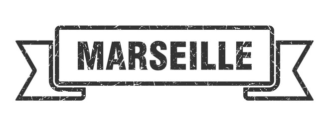 Marseille ribbon. Black Marseille grunge band sign