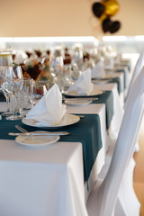 Food served on table in a white hall during a Birthday party in Eastern European Baltic Riga Latvia - Blue and teal colors - Canape, snacks and light drinks