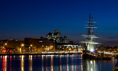 Fototapeta na wymiar Dublin, Republic of Ireland, night view of The Tall Ships and River Liffey Cityscape