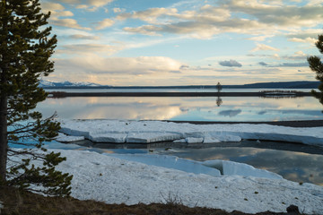 Beautiful Sunset Scenery at a lake in the Yellowstone national park, Wyoming