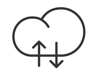 Cloud computing data synchronisation outline icon isolated on white background. Cloud computing technology and internet data storage vector icon with arrows for web, mobile app and ui design.