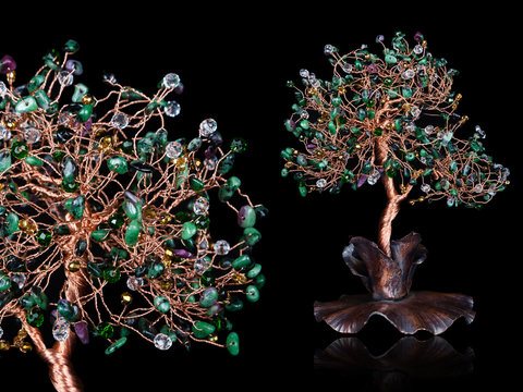 Feng shui zoisite gem tree on the black background
