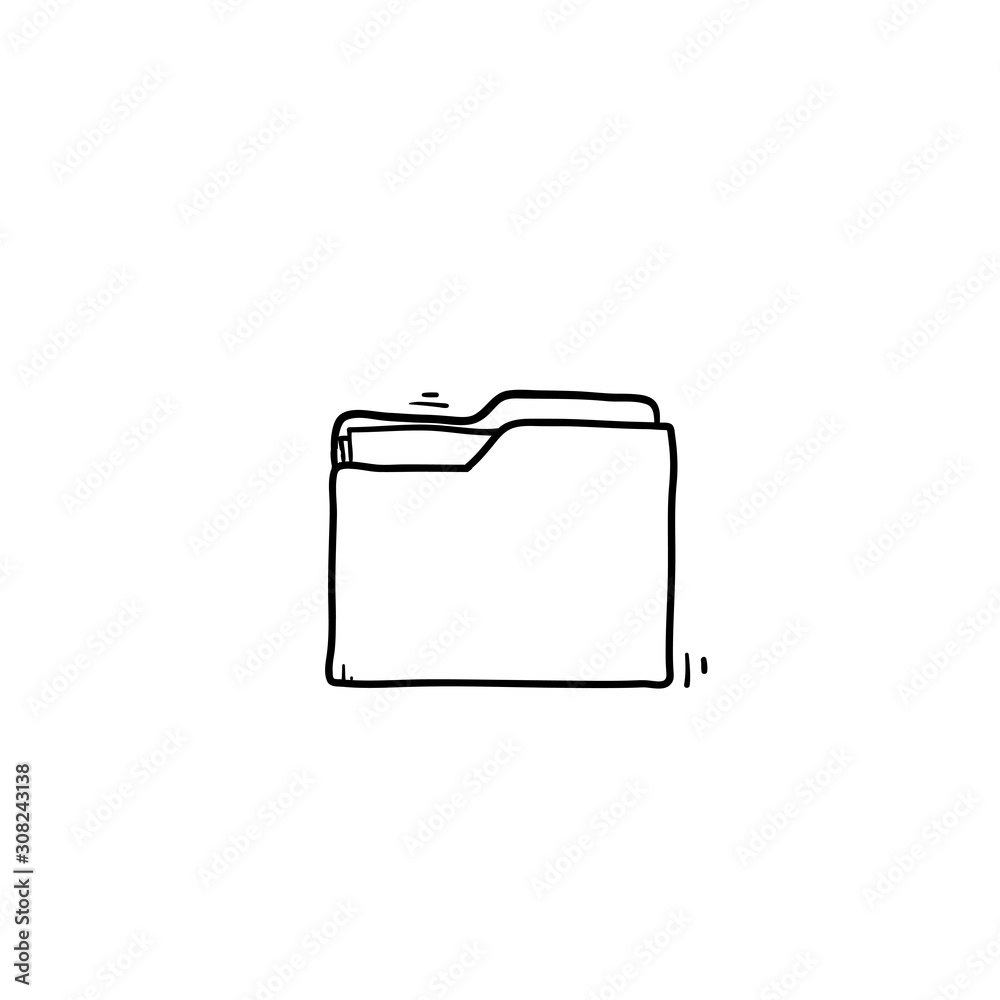 Canvas Prints open folder icon. folder with documents on white background with hand drawn doodle cartoon line art 