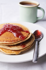 pancakes with strawberry jam