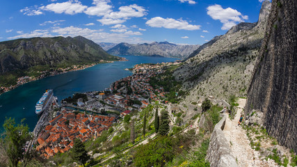 View of the Bay of Kotor from the height of the Lovcen mountain range in Montenegro	