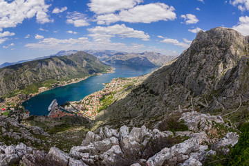 View of the Bay of Kotor from the height of the Lovcen mountain range in Montenegro	